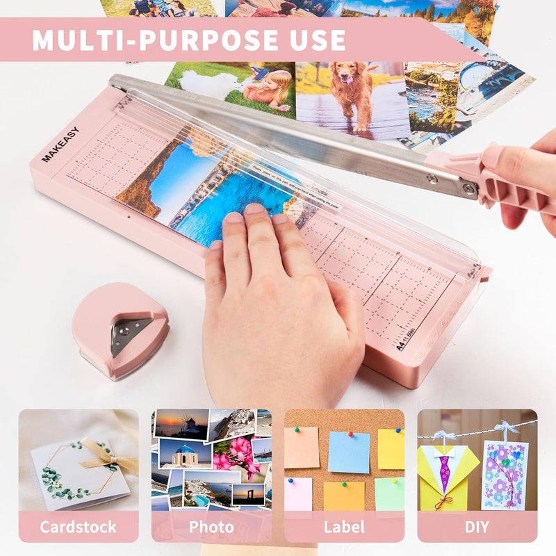 Makeasy Paper Cutter 12 Inch, Guillotine Paper Cutter with 8 Sheet Capacity, Heavy Duty Paper Cutter for Cardstock, Paper Trimmer for Crafting, Classroom and Office, Pink - Image 5